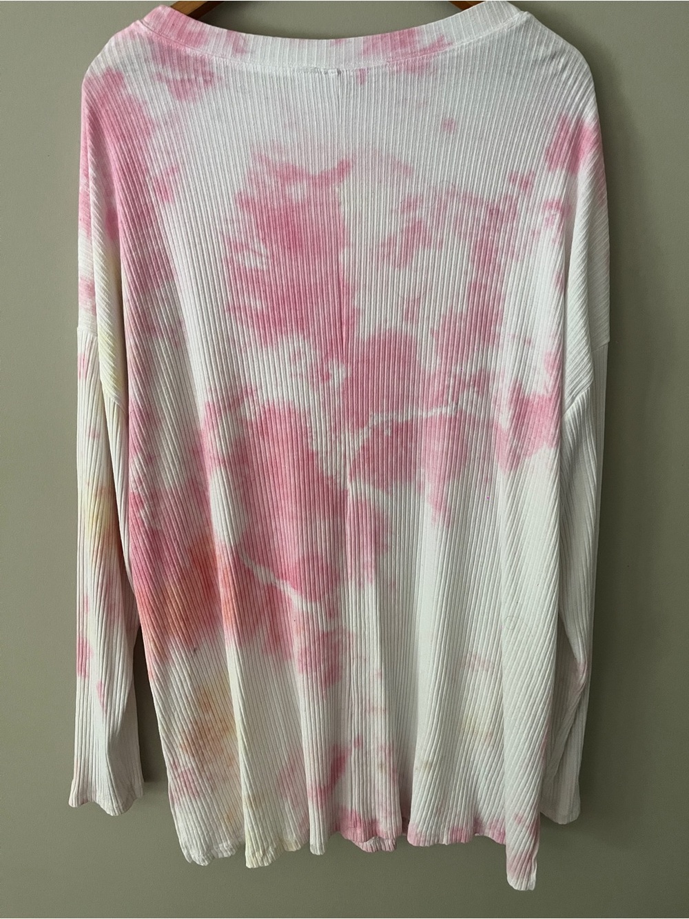 ASOS Women's White Ribbed Long Sleeve Top with Pink & Yellow Tie-Dye - Picture 2 of 3